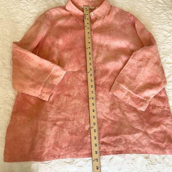 French Laundry Plus 1X‎ Linen top 3/4 sleeve button front collared  beachy Coral - Picture 6 of 8